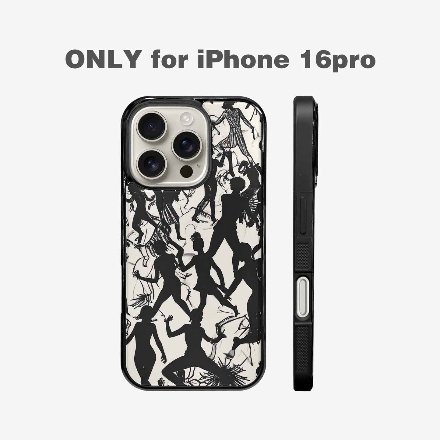 iPhone 16 Pro Case — Bold Dancing Figure Line Art Pattern, Custom Print Case Cover