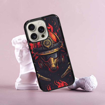 iPhone 16 Pro Case — Firefighter Pattern Flames Axes Helmets Seamless, Custom Art Phone Cover
