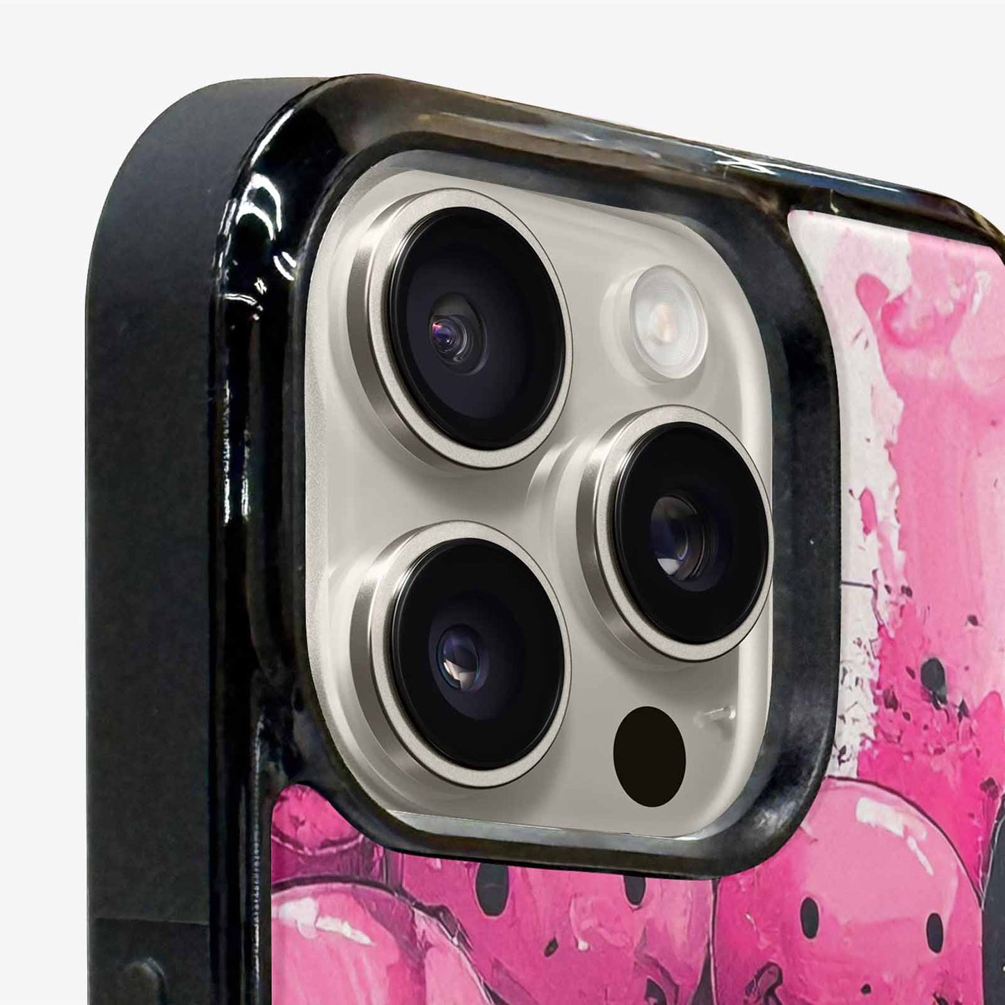 iPhone 15 Pro Max Case — Melting Moon Smiley Black Pink Ink, Custom Phone Case