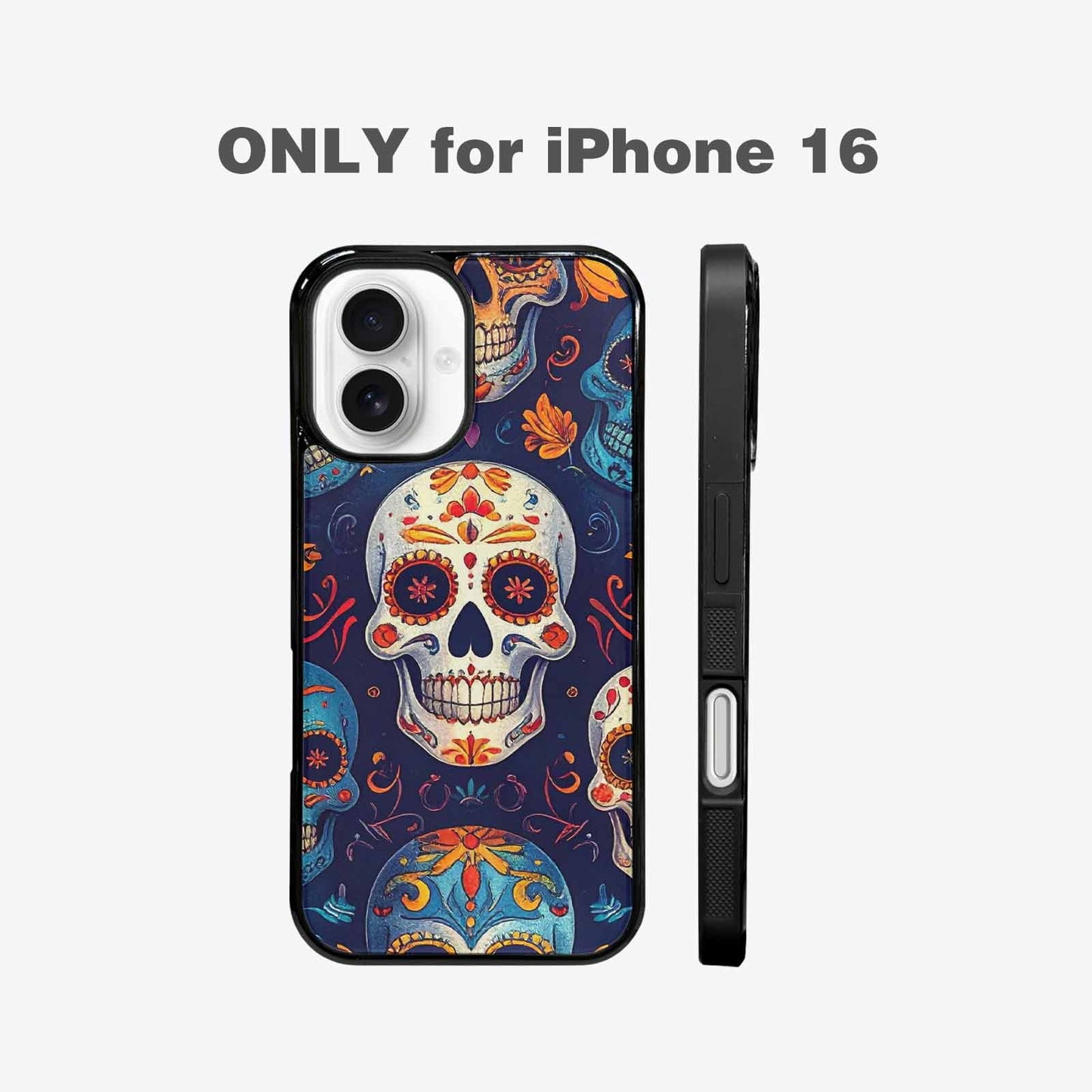iPhone 16 Case — Day Dead Sugar Skull Art 100s, Customized Protective Case