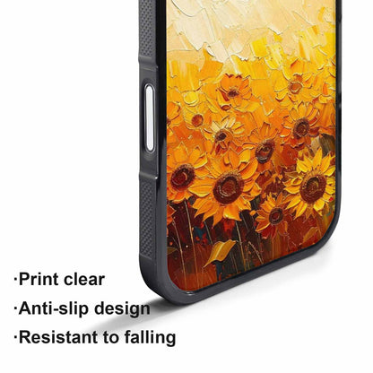 iPhone 17 Pro Case — Impressionist Sunflower Brushstroke Pattern Hundreds Floral, Customized Protective Case