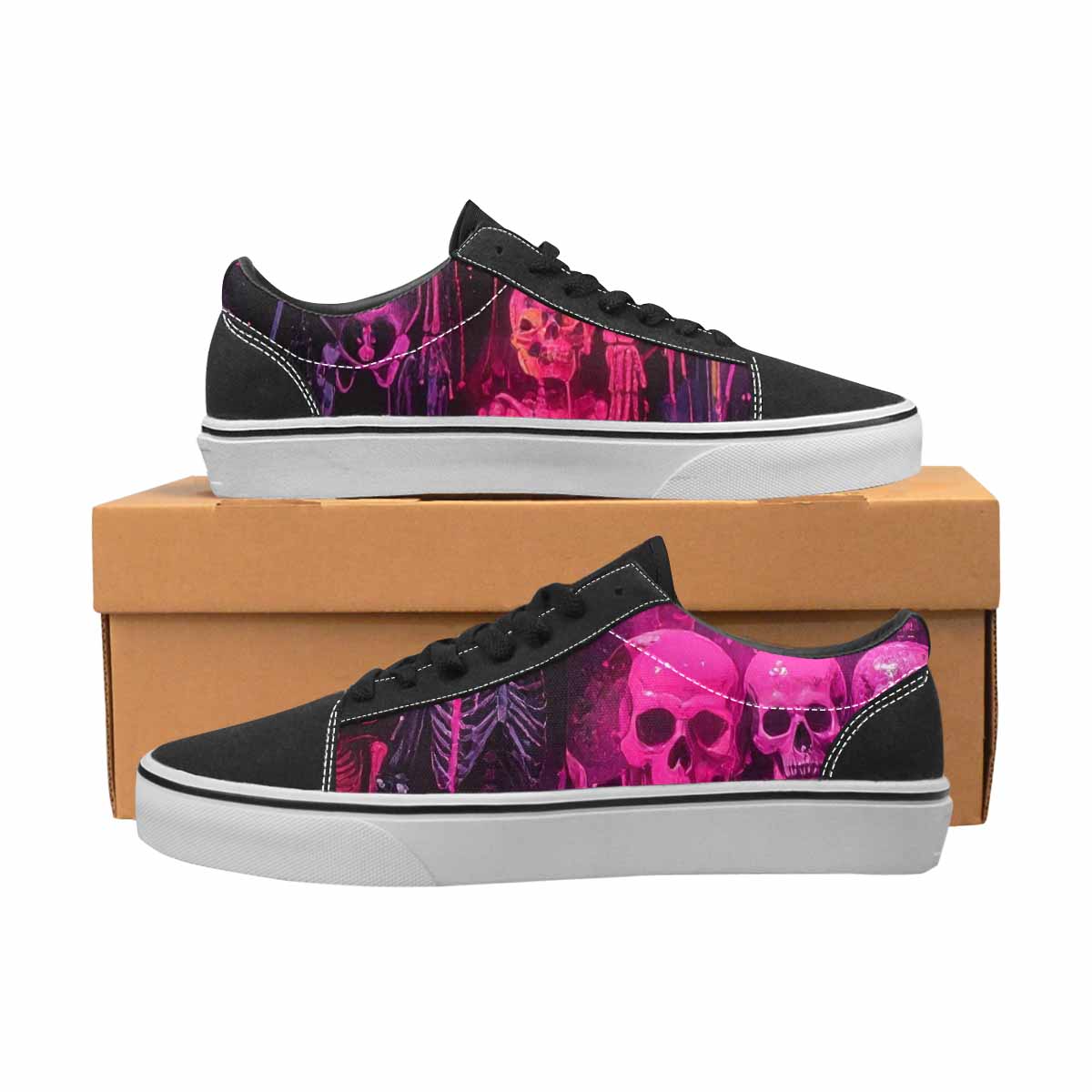 WOMEN'S Skeletons  Neon Pink Lace-Up Canvas Wallpaper Art Custom Sneakers