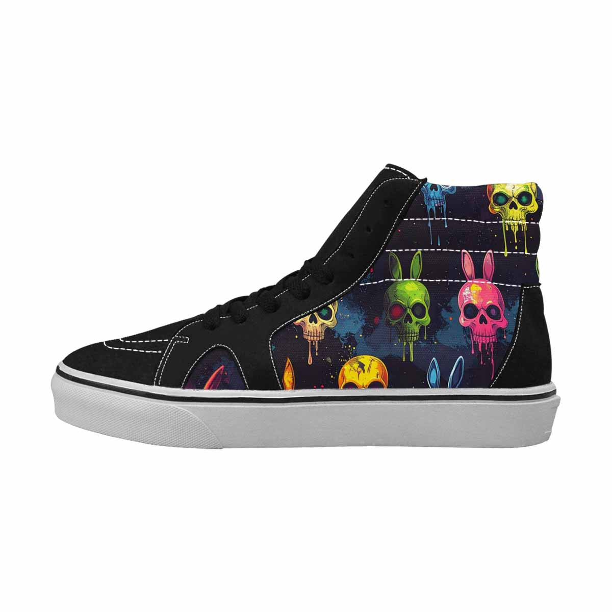 MEN'S Radioactive Ghost Bunny Skull High Top Canvas Cottagecore Custom Sneakers