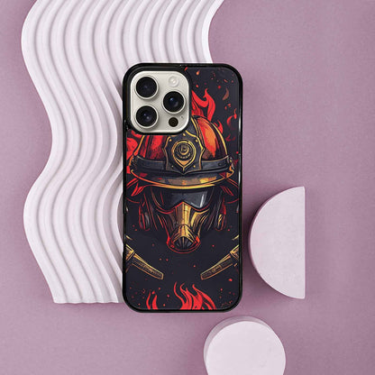 iPhone 16 Pro Max Case — Firefighter Pattern Flames Axes Helmets Seamless, Custom Art Phone Cover