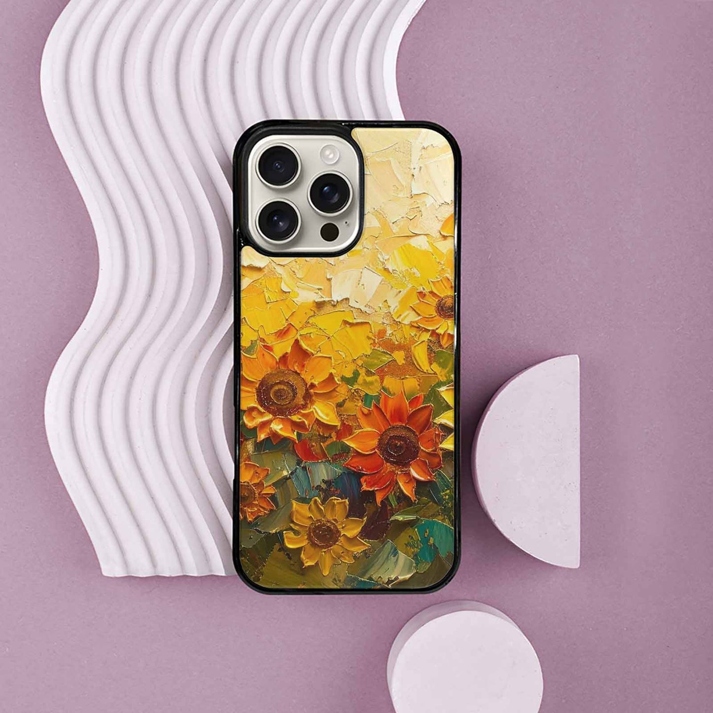 iPhone 16 Pro Max Case — Impressionist Sunflower Brushstroke Pattern Hundreds Of, Personalized Phone Case