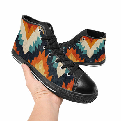 MEN'S Southwestern Geometric Diamond High Top Canvas Vibrant Chaos Custom Sneakers