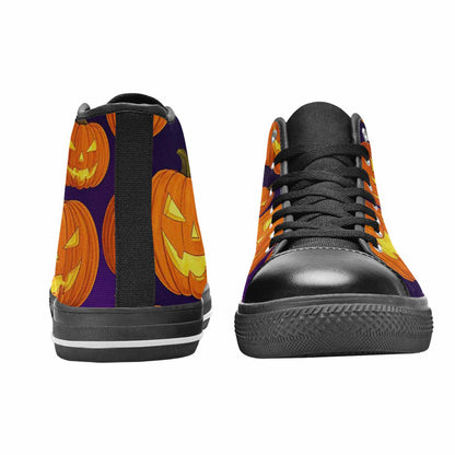 WOMEN'S Halloween Jackolantern Purple Sky High Top Canvas Surreal Custom Shoes