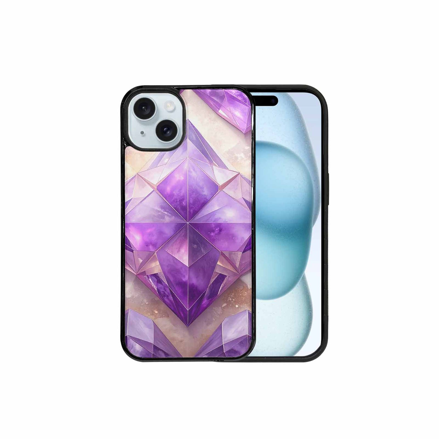 iPhone 15 Plus Case — Amethyst Crystal Art Pattern, Custom Made Phone Cover