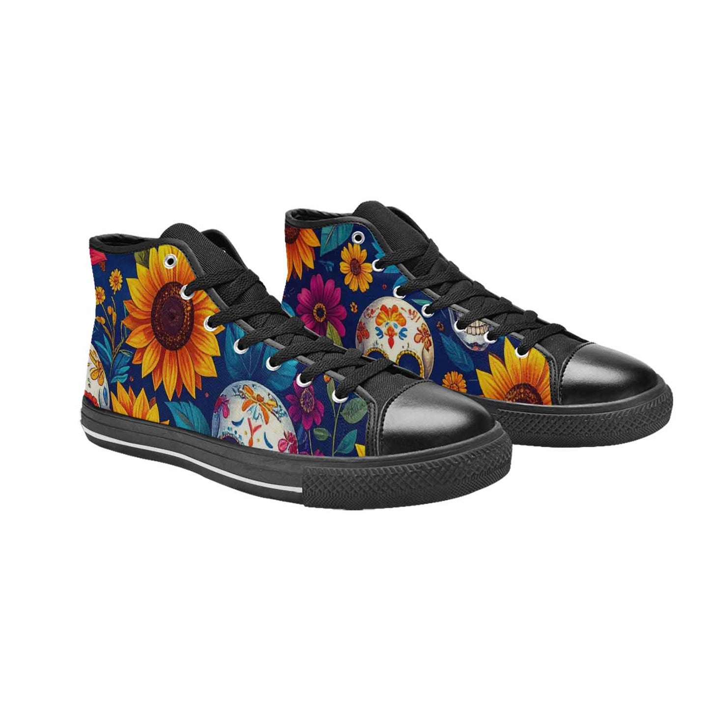 MEN'S Sunflower Skulls Print High Top Canvas Neon Fantasy Custom Shoes