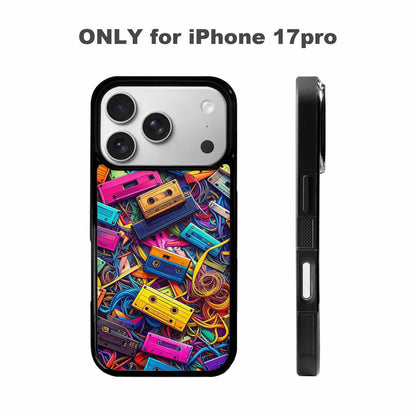 iPhone 17 Pro Case — Retro Cassette Tape Pattern Hundreds Retro, Custom Art Phone Cover