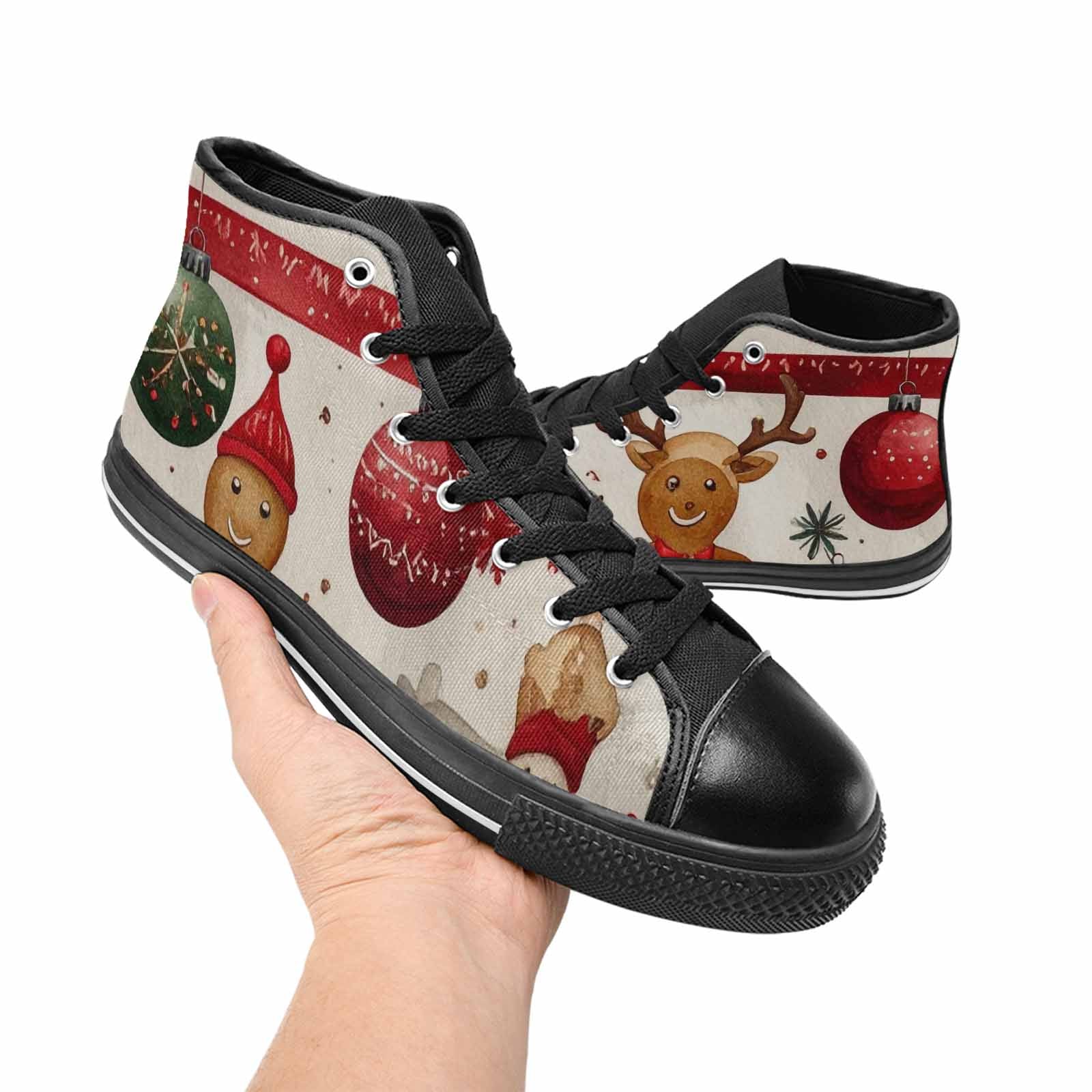 MEN'S Christmas Holly Snowflake High Top Canvas Wallpaper Art Shoes