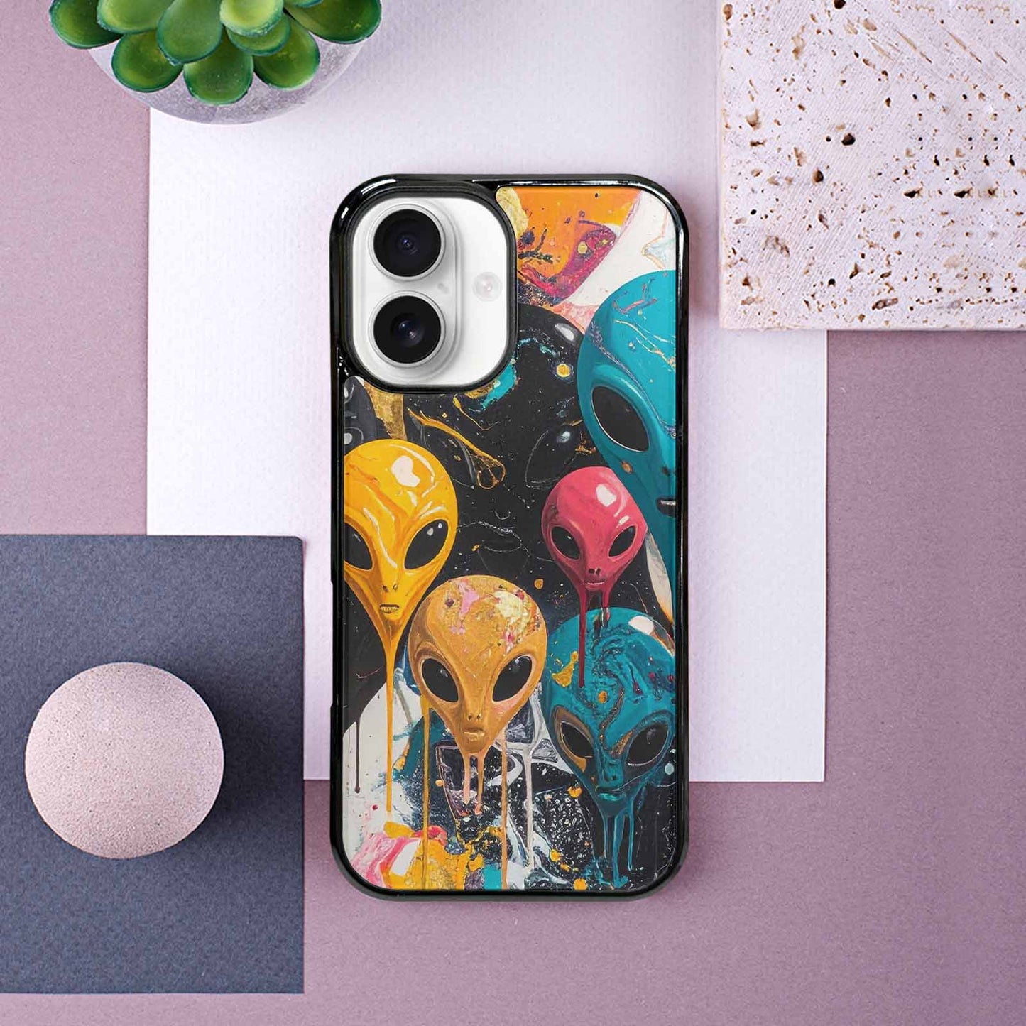 iPhone 16 Case — Aliens Marblealiens Pattern, Custom Print Case Cover