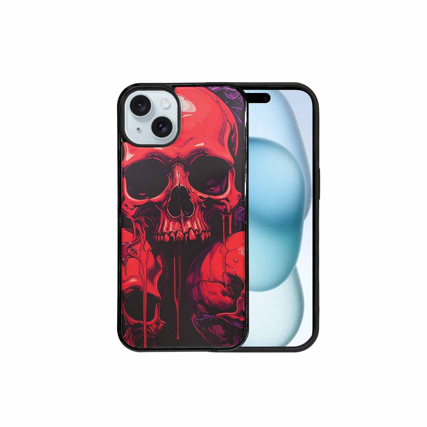 iPhone 15 Plus Case — Red Purple Skeletons Neon Drip Melting, Original Design Phone Case