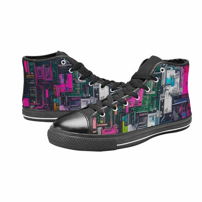 WOMEN'S Circuit Board Cyberpunk High Top Canvas Vibrant Chaos Sneakers