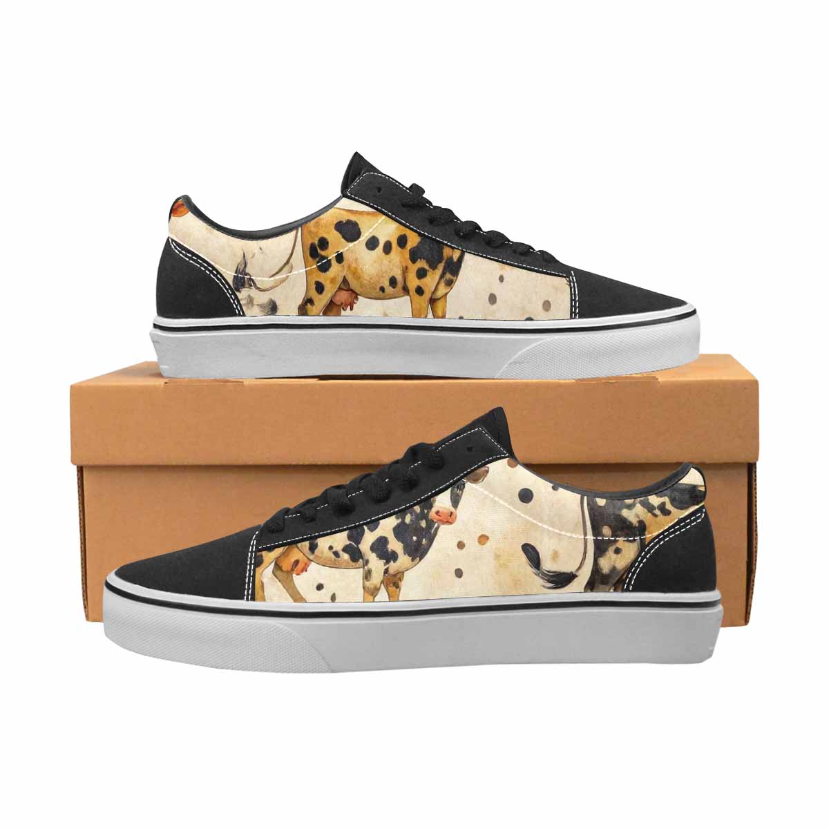 WOMEN'S Cow Animal Print Canvas Lace-Up Wallpaper Art Custom Shoes