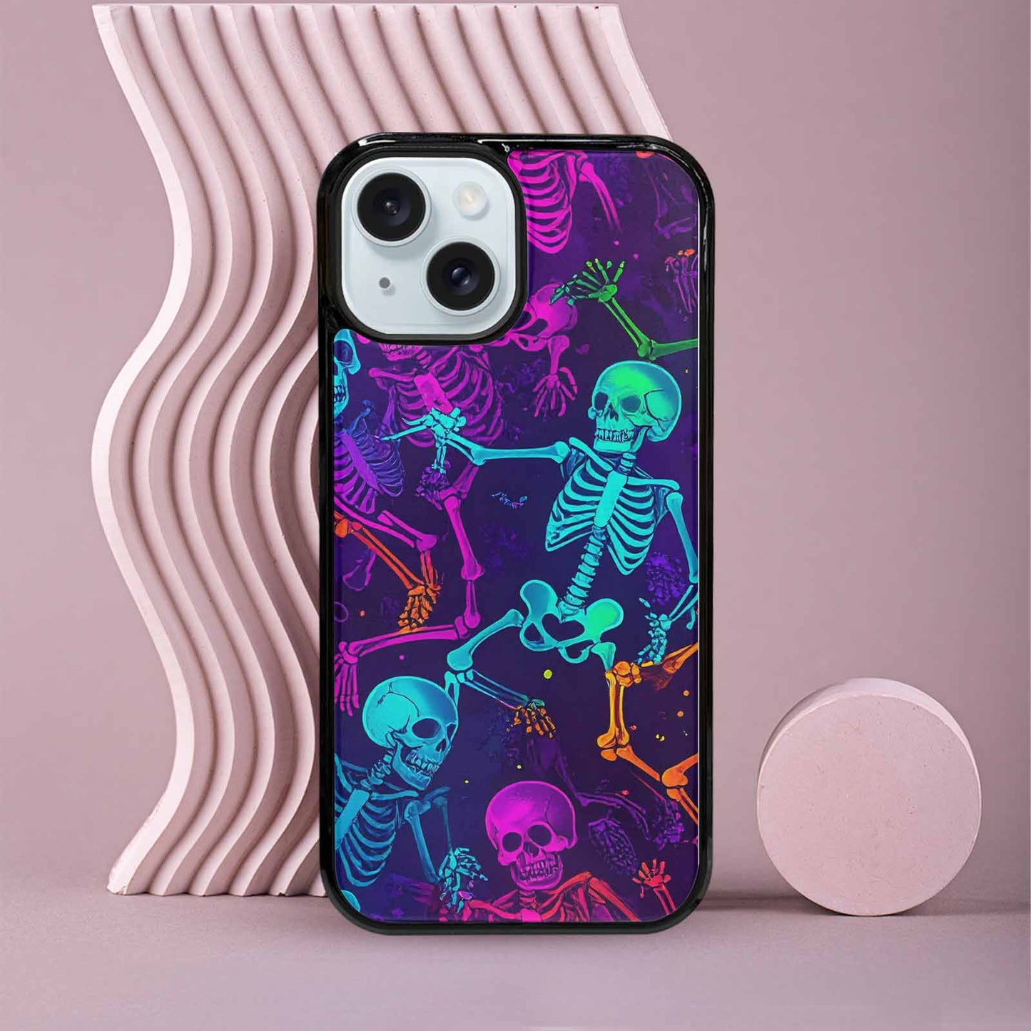 iPhone 15 Case — Glowing Skeleton Pattern Hundreds Of Small, Custom Print Case Cover