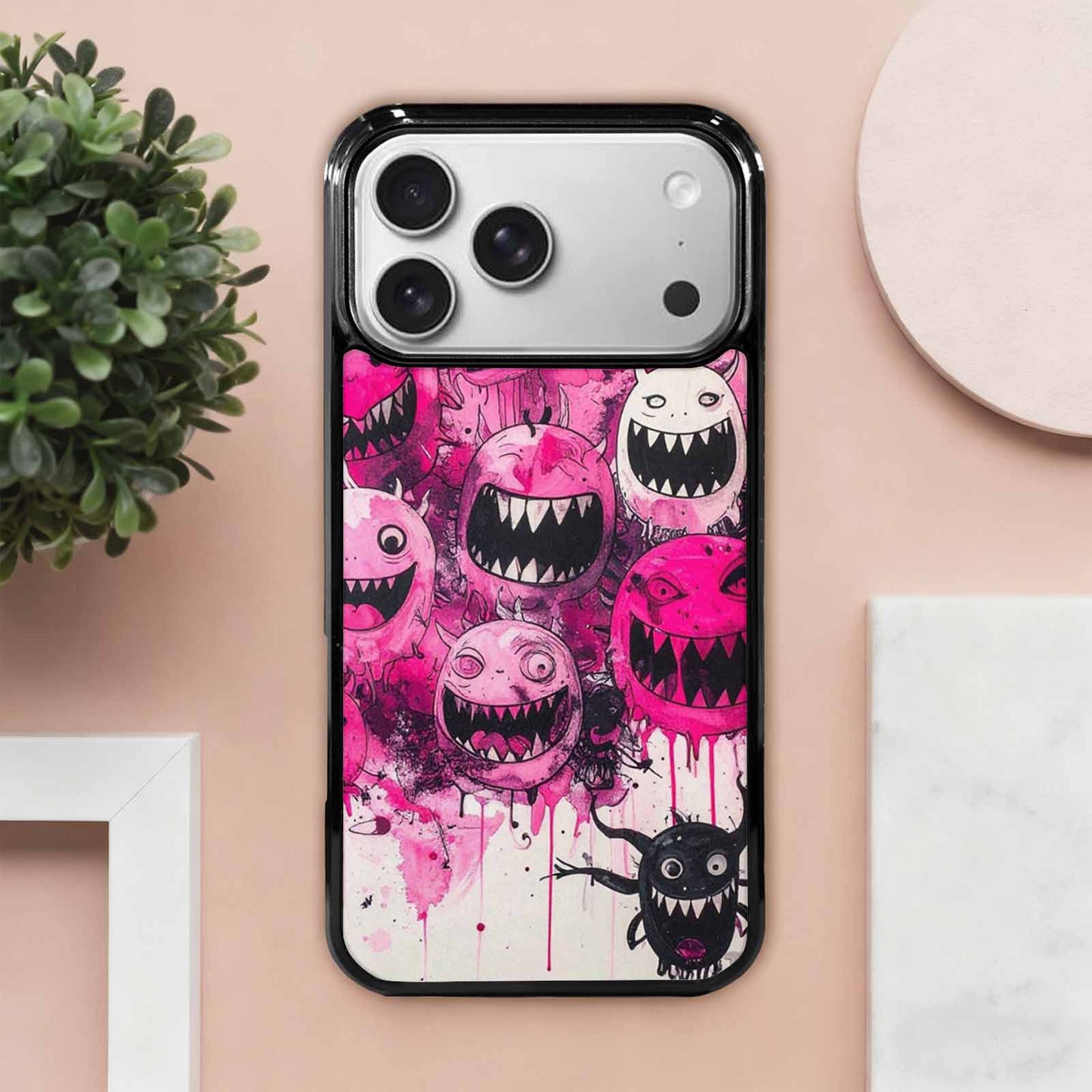 iPhone 17 Pro Max Case — Black &amp; Pink Ink Cartoon Cute, Customized Protective Case