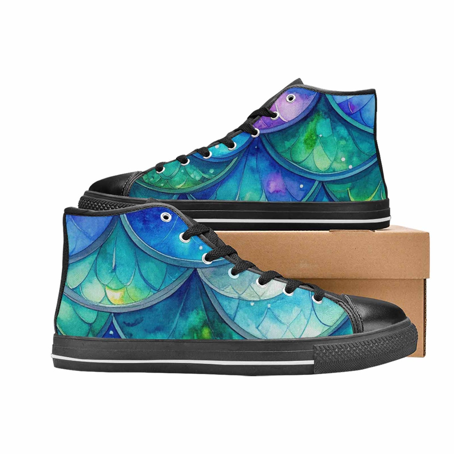 MEN'S Mermaid Scale High Top Canvas Vivid Custom Shoes