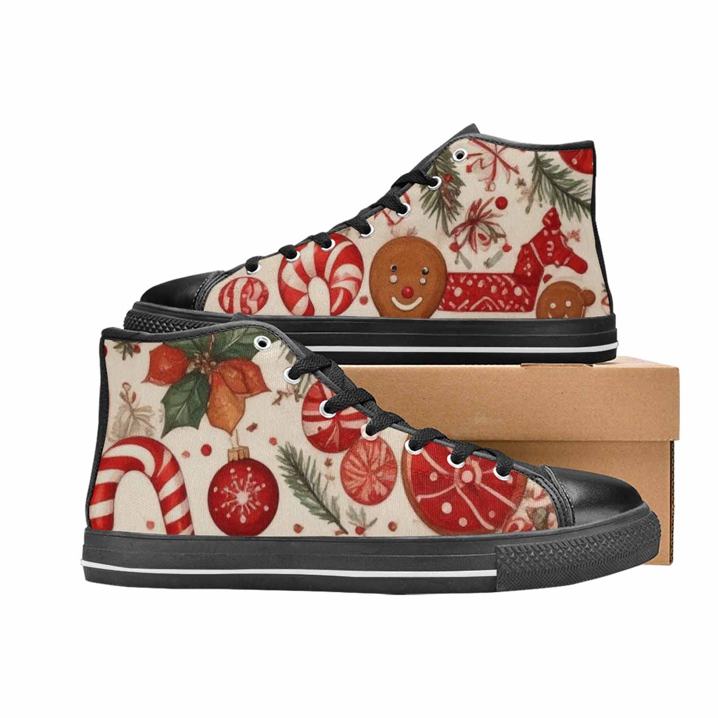 WOMEN'S Christmas Holly Snowflake High Top Canvas Grunge Custom Shoes