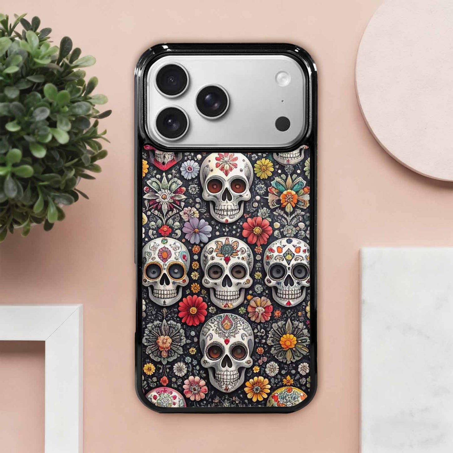 iPhone 17 Pro Max Case — Greyscale Black And White Gothic Skulls, Custom Designed Case Cover