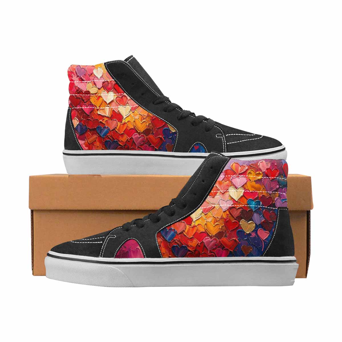WOMEN'S Hearts Full Color High Top Canvas One Of A Kind Vivid Custom Kicks