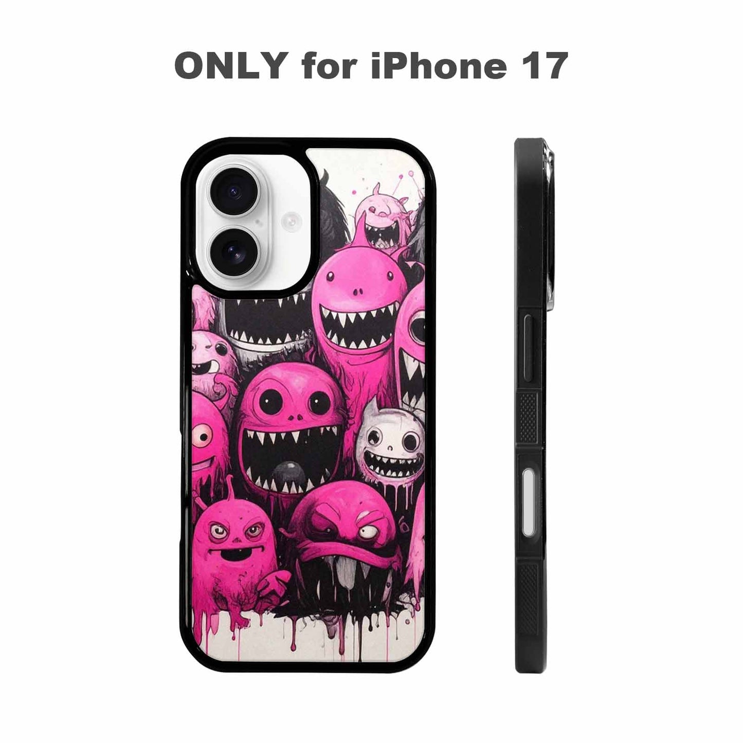 iPhone 17 Case — Monsters (general) Black &amp; Cartoon Cute, Custom Print Case Cover