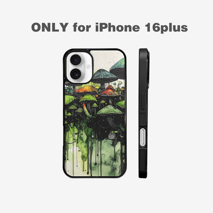 iPhone 16 Plus Case — Rainbow Drip Mushrooms Black Green Ink, Unique Phone Case Design