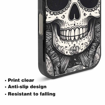 iPhone 15 Pro Max Case — Intricately Detailed Sugar Skulls In Black, Custom Printed Phone Case