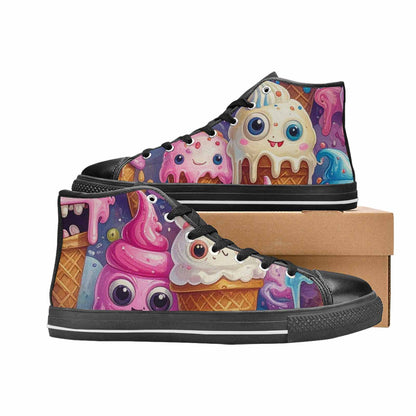 WOMEN'S Melting Icecream Cone Monster High Top Canvas Cottagecore Custom Sneakers