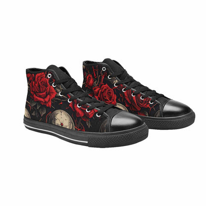 MEN'S Gothic Skulls Roses High Top Canvas Wallpaper Art Sneakers