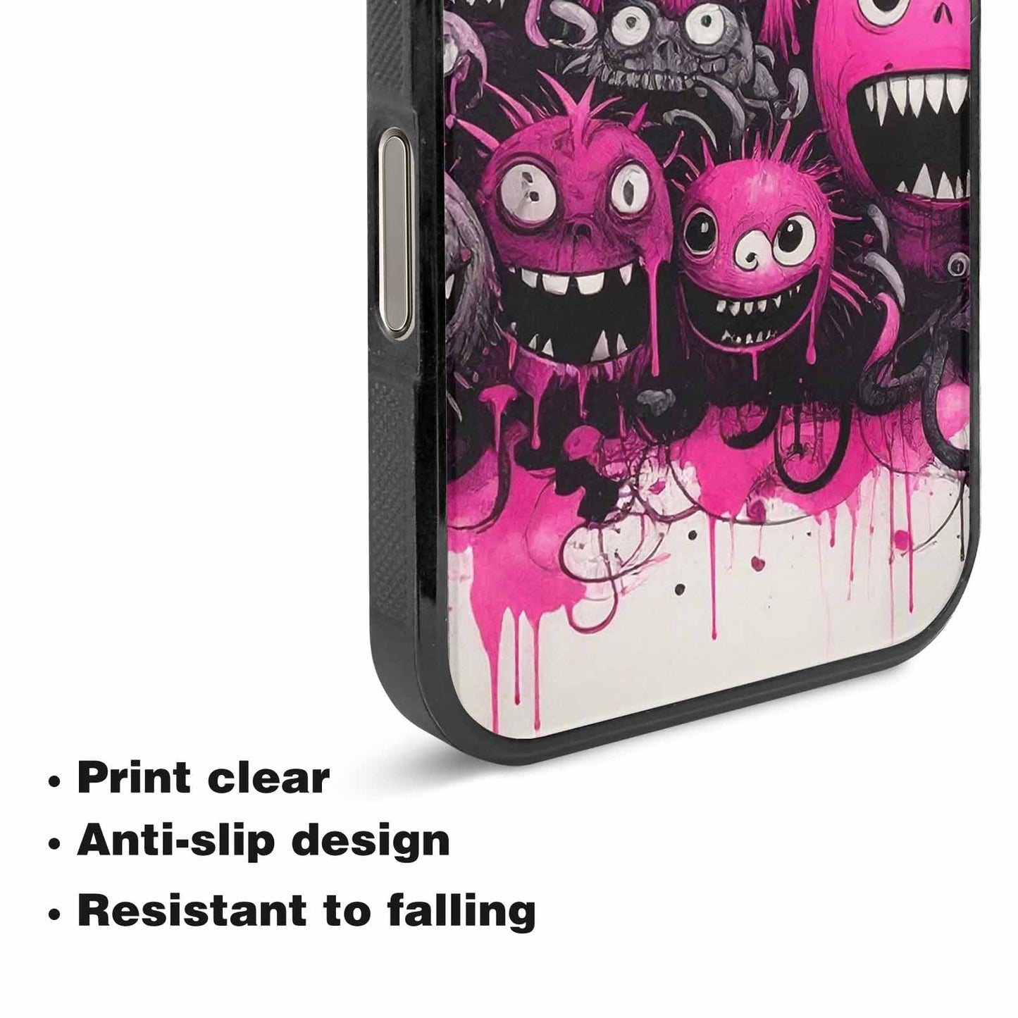 iPhone 16 Pro Max Case — Monsters General Black Pink Ink Cartoon, Personalized Phone Case