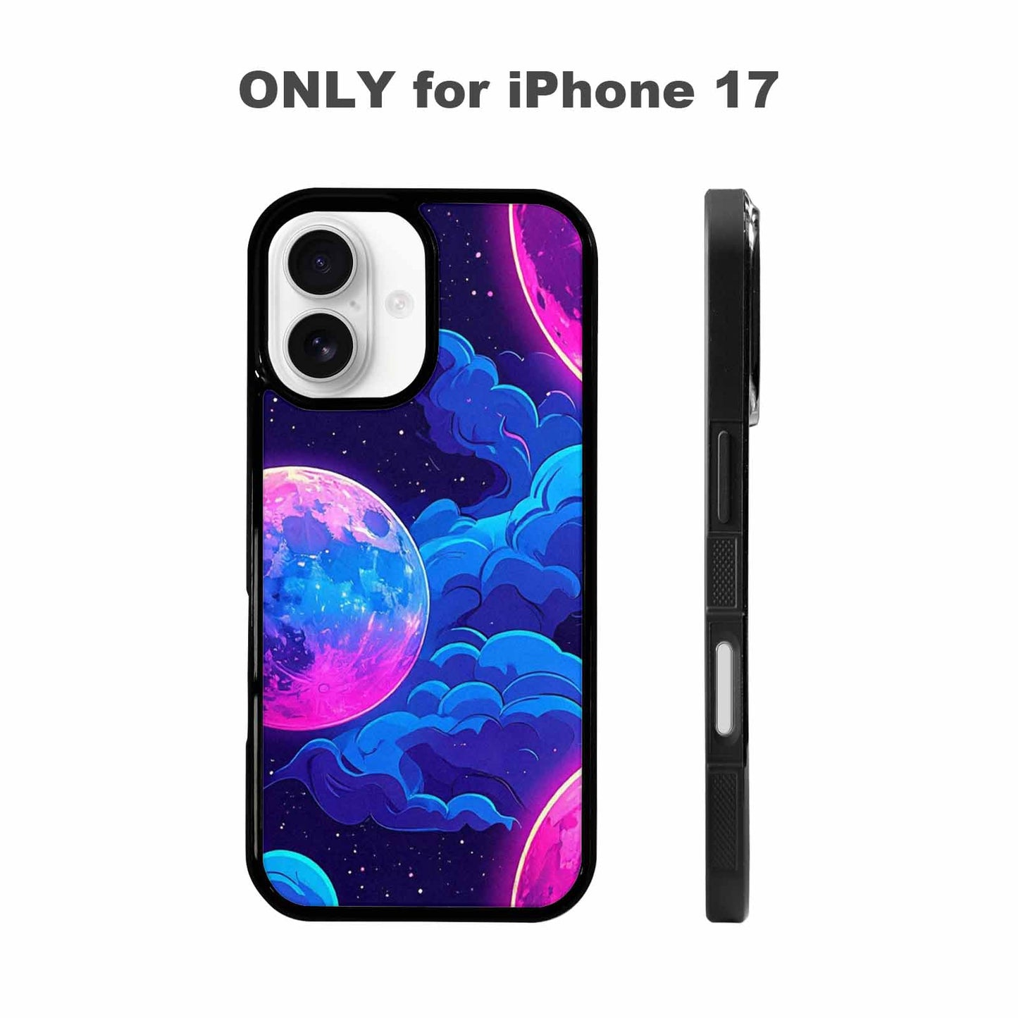 iPhone 17 Case — Neon Winter Moon Cartoon Cute, Custom Printed Phone Case