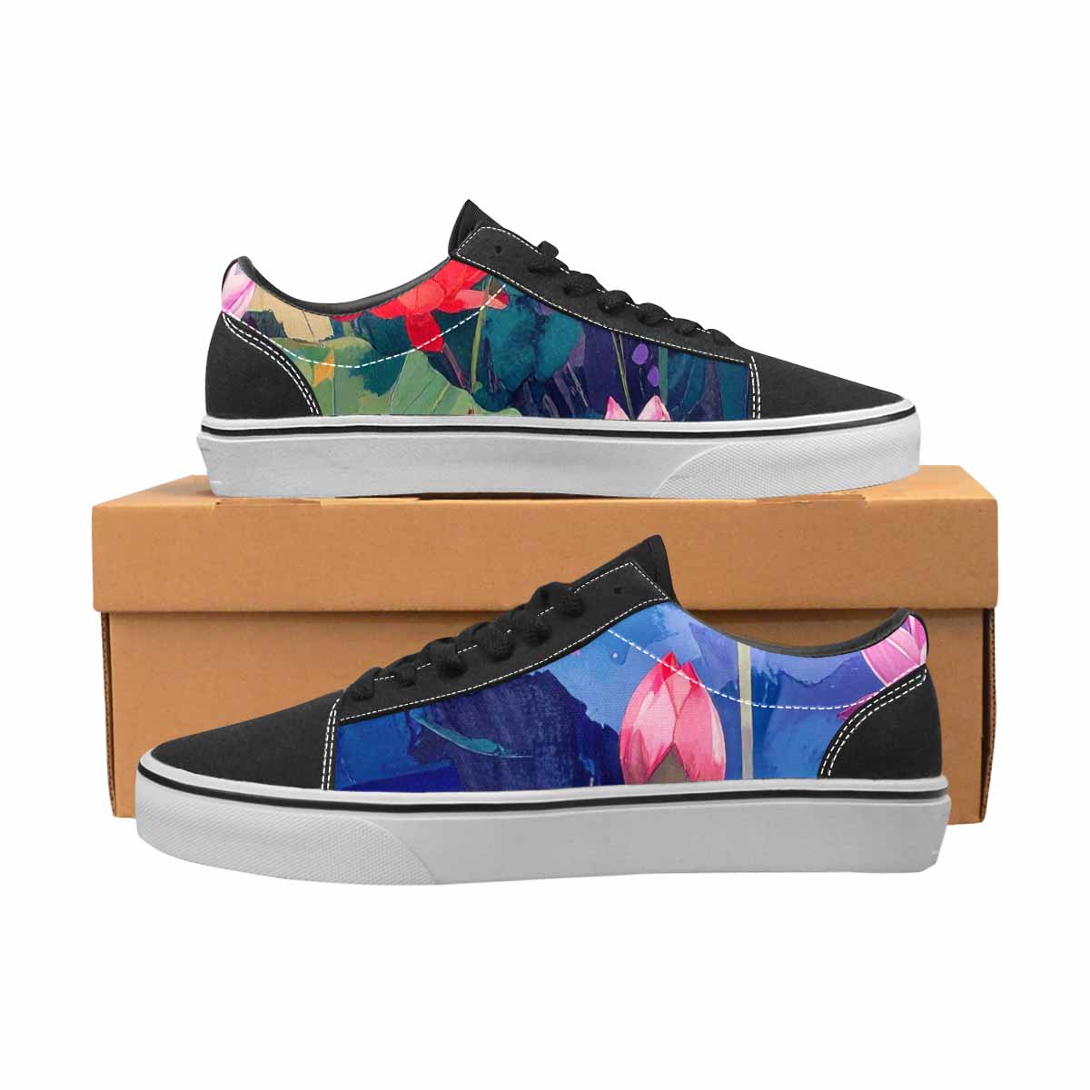 WOMEN'S Monet-Style Impressionist Water Canvas Lace-Up Cottagecore Custom Sneakers