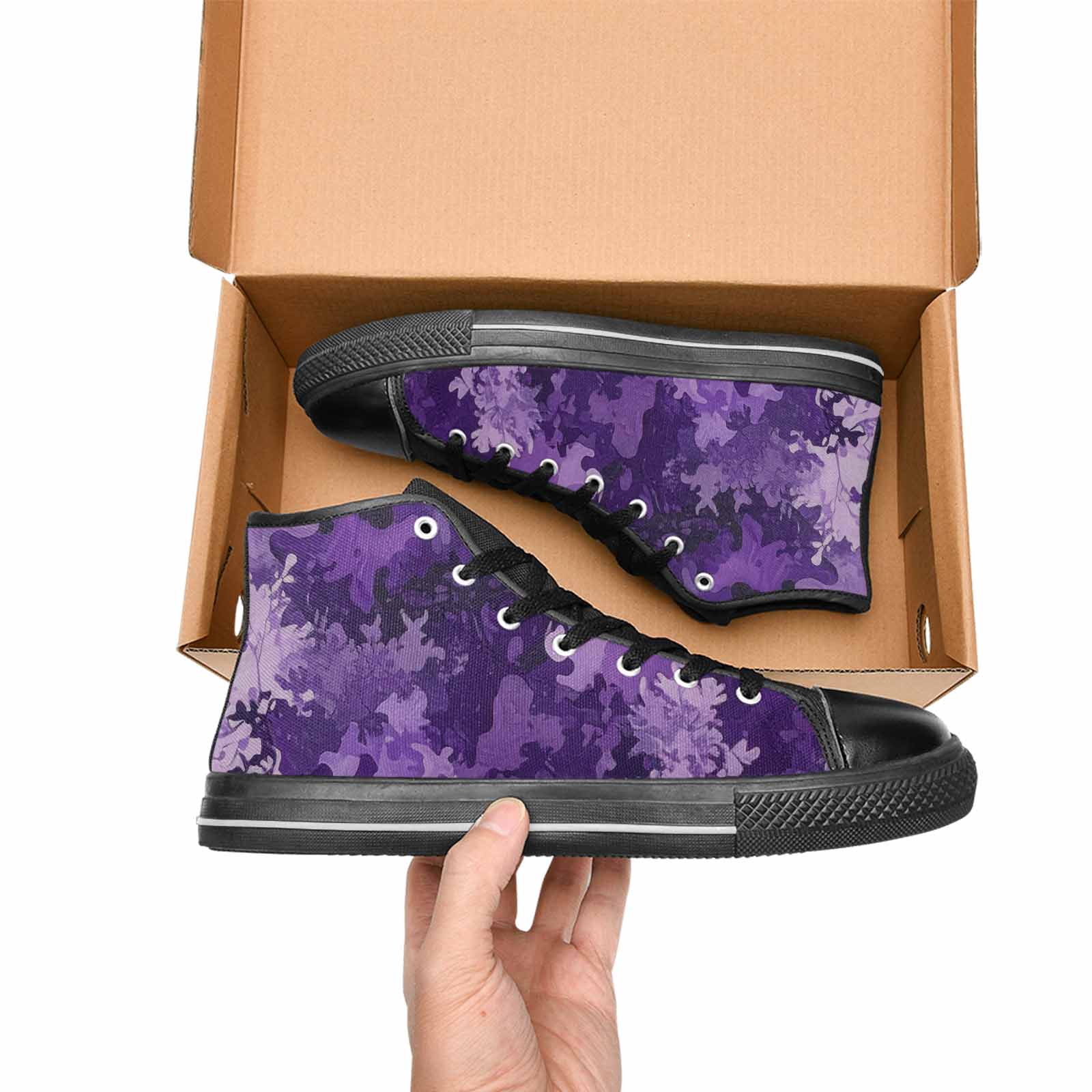 WOMEN'S Military Camouflage Blotch High Top Canvas Vibrant Chaos Sneakers