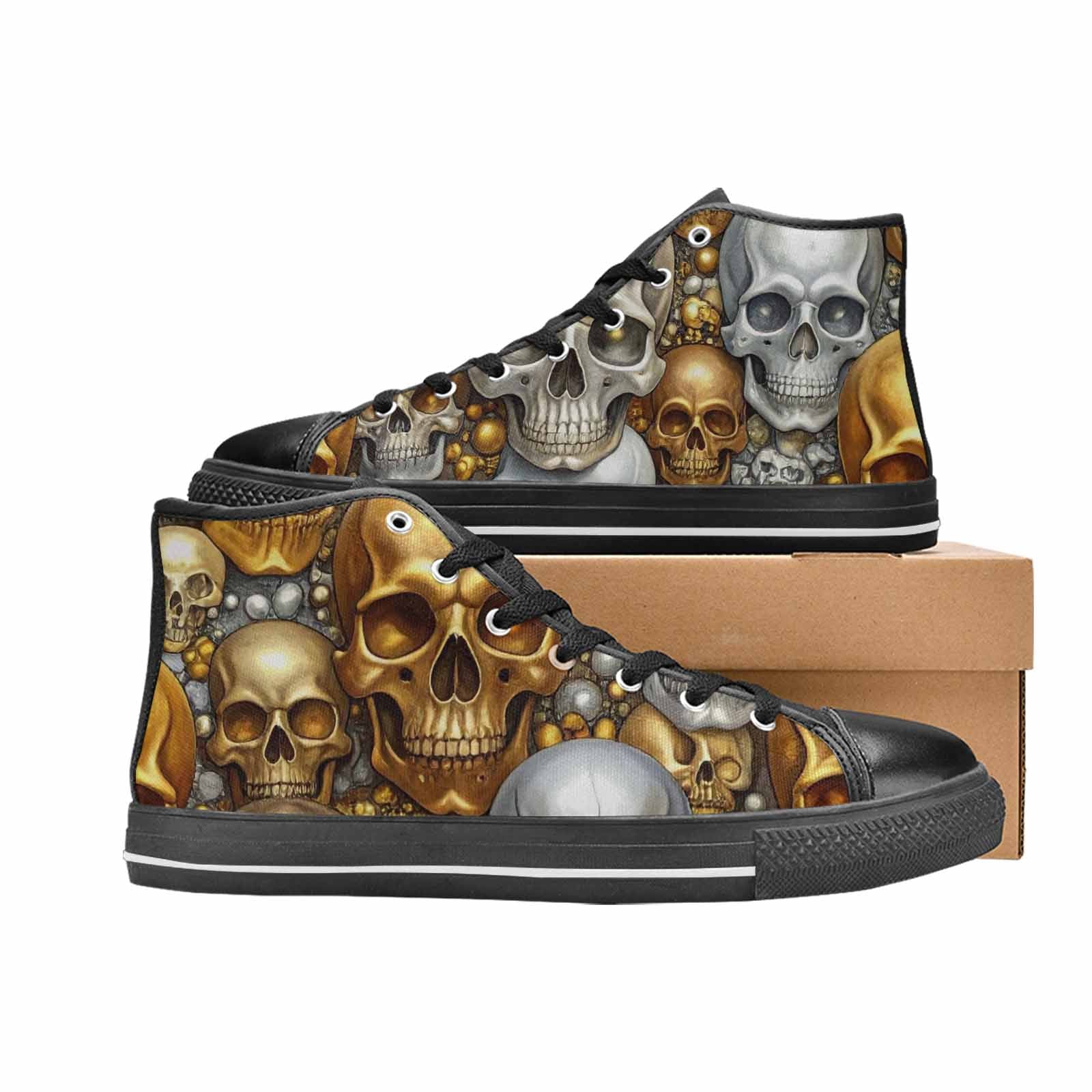MEN'S Skulls - Metallic-Chrome- High Top Canvas Vivid Shoes