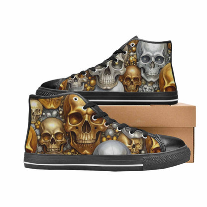 MEN'S Skulls - Metallic-Chrome- High Top Canvas Vivid Shoes