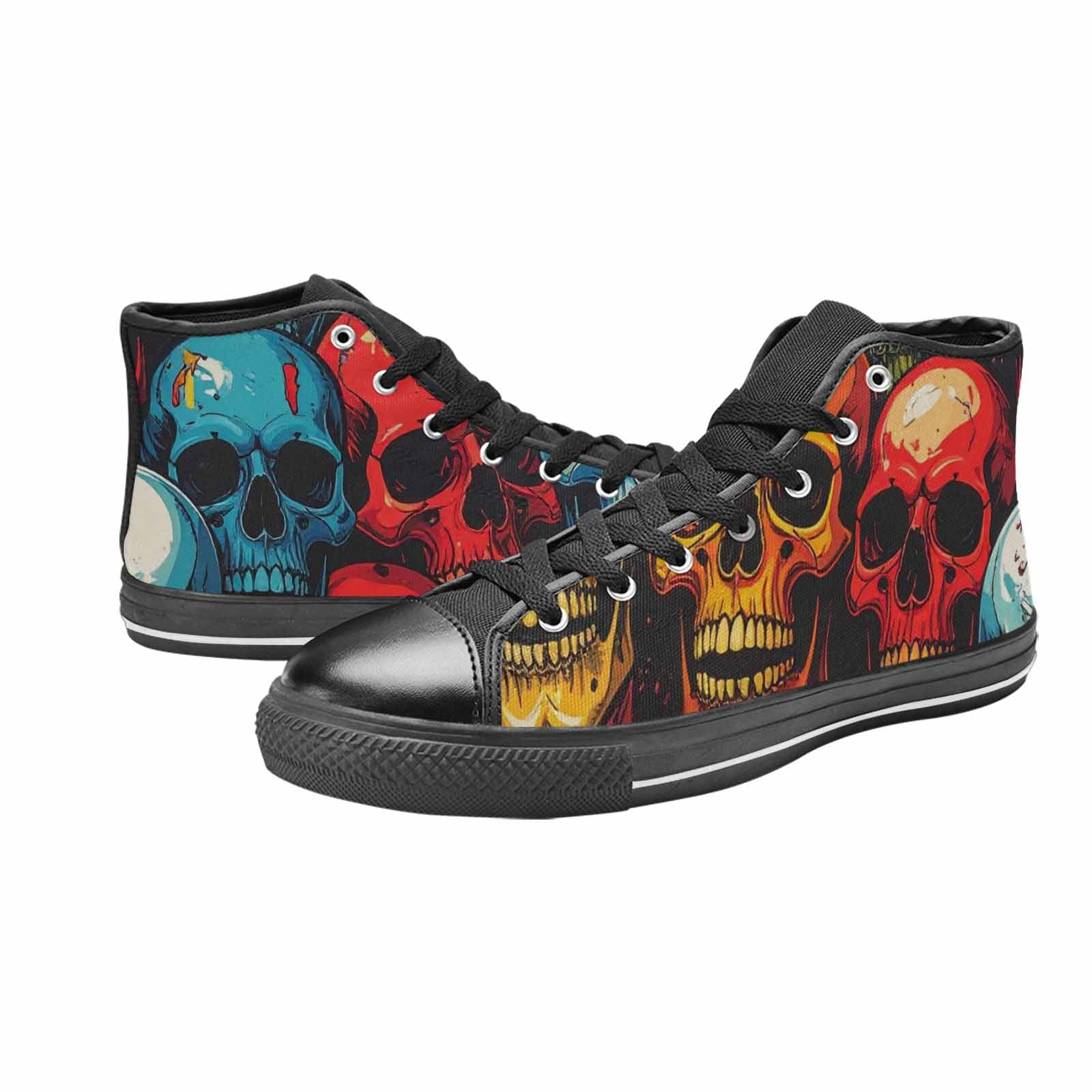 WOMEN'S Dripping Skulls Collage High Top Canvas Wallpaper Art Custom Shoes