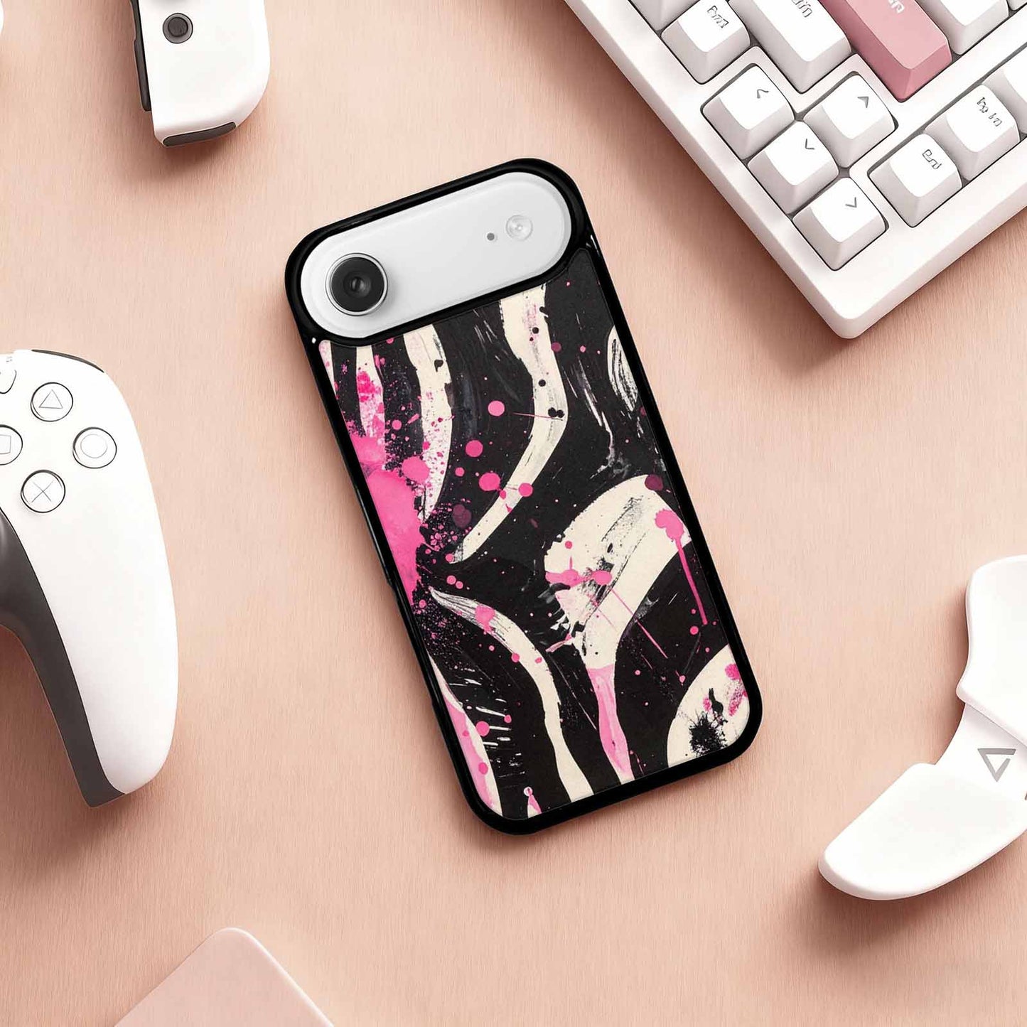 iPhone 17 Air Case — Black Pink Ink Zebra Stripe Animal, Original Design Phone Case