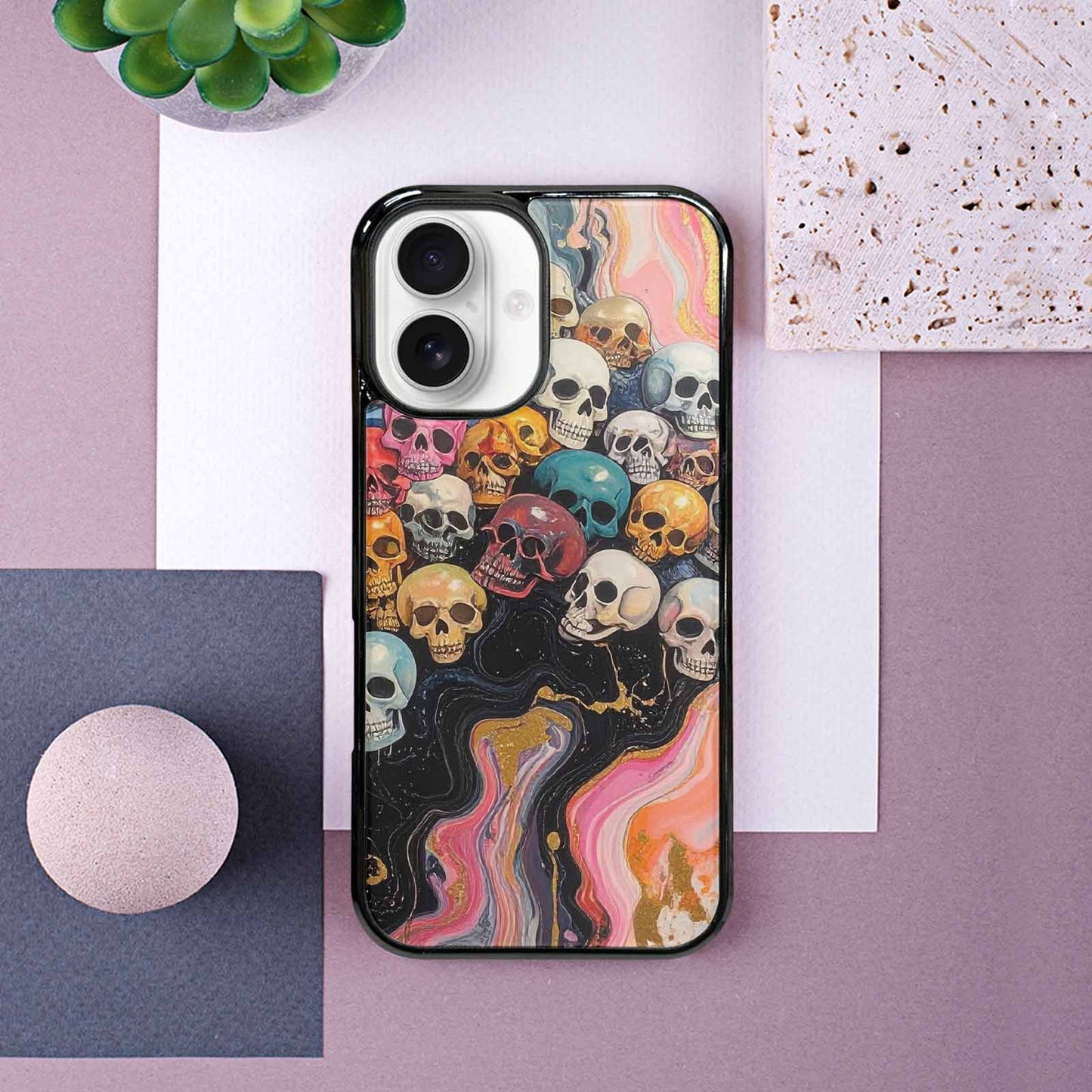 iPhone 16 Case — Skulls Marbleskulls Pattern, Custom Made Phone Cover