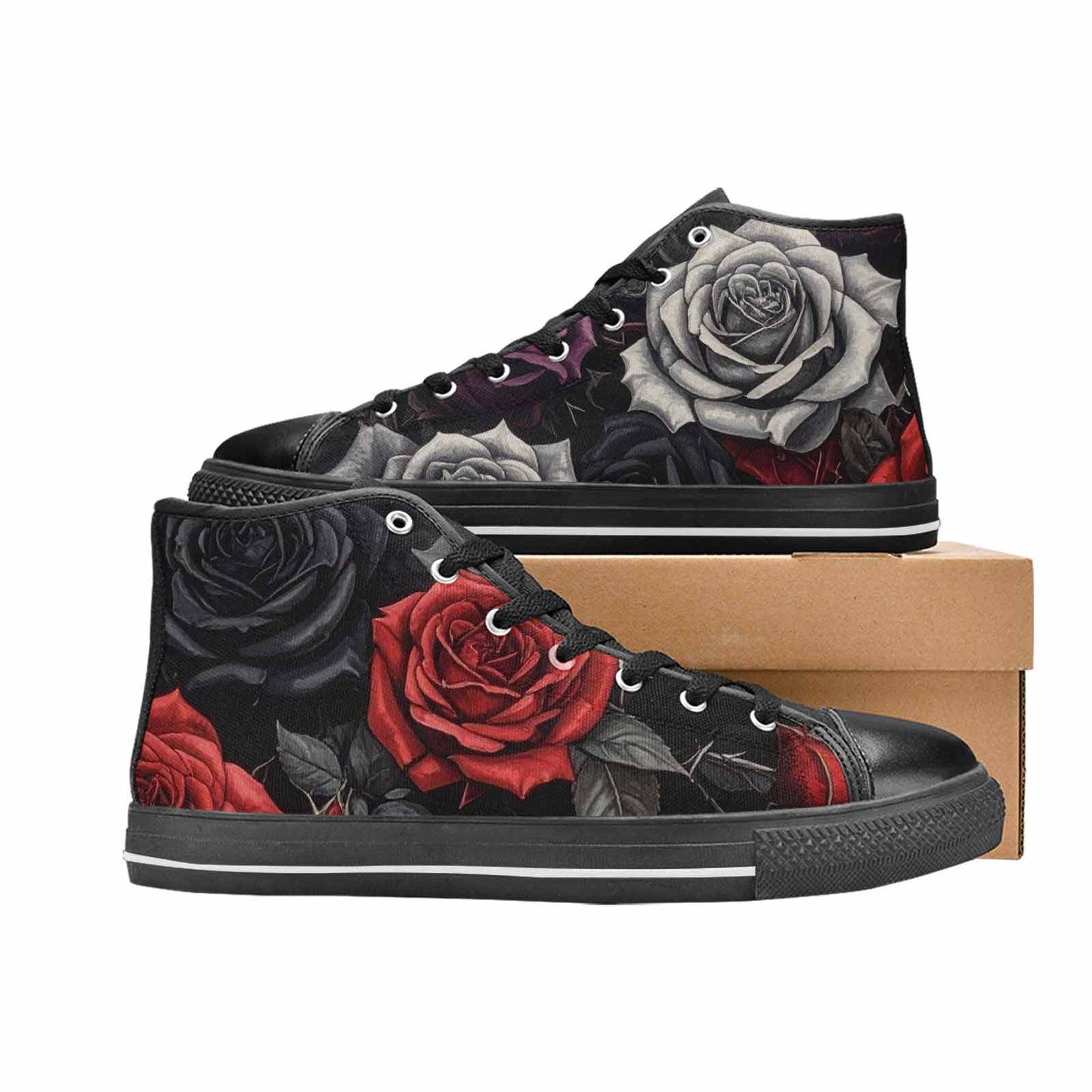 MEN'S Black Gothic Rose High Top Canvas Dreamcore Custom Sneakers