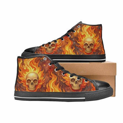 WOMEN'S Skulls - Flaming High Top Canvas Dark Academia Custom Shoes