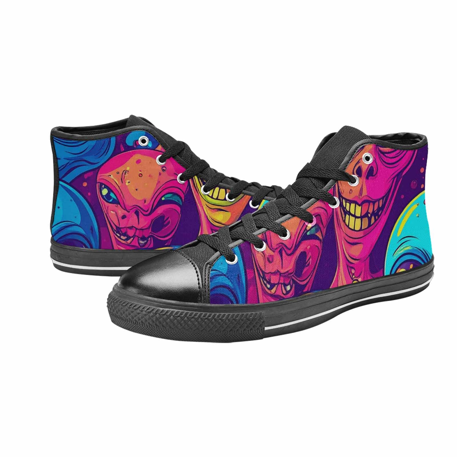 MEN'S Alien Ufo Cartoon High Top Canvas Vibrant Chaos Shoes