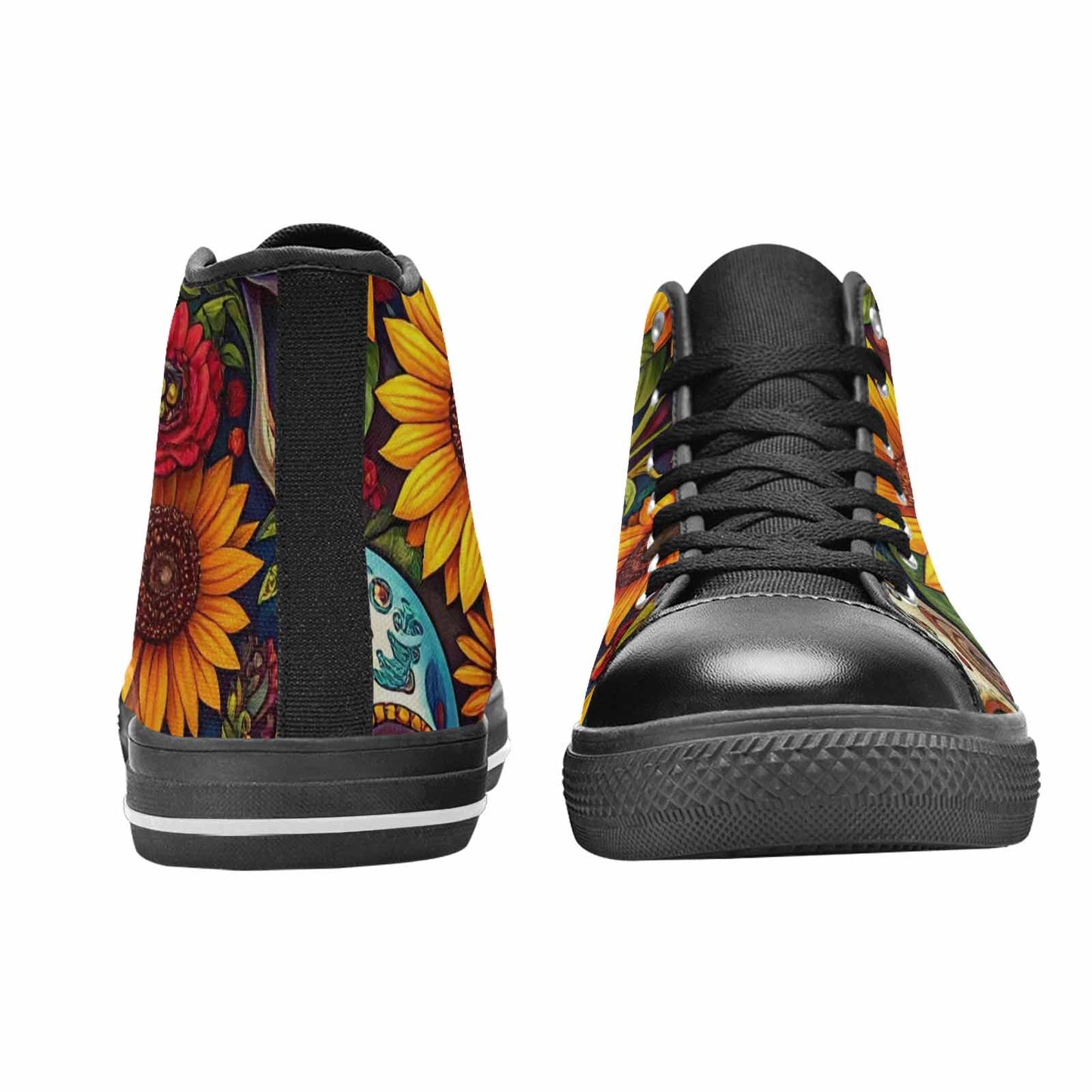 WOMEN'S Sunflower Skulls Print High Top Canvas Dreamcore Custom Shoes