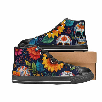 WOMEN'S Sunflower Skulls Print High Top Canvas Dark Academia Custom Sneakers