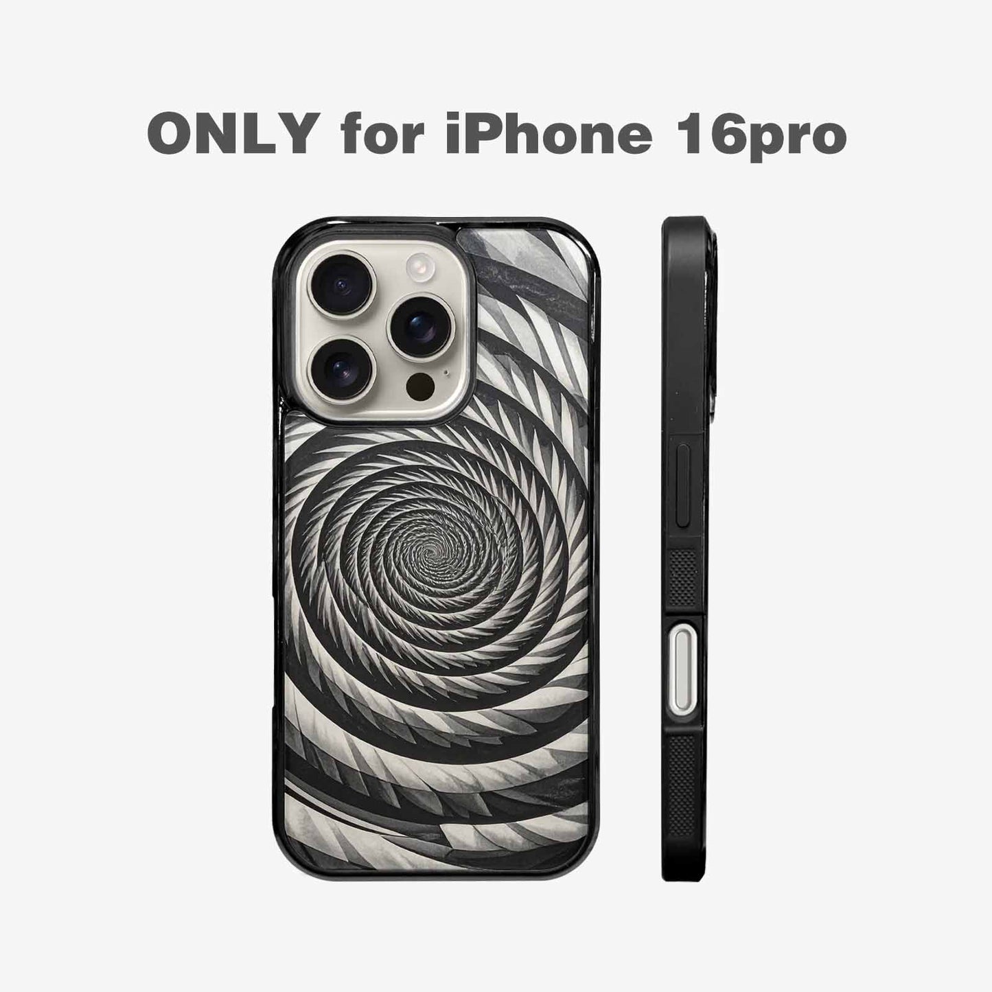 iPhone 16 Pro Case — Hypnotic Spiral Optical Illusion Motif High, Personalized Phone Case