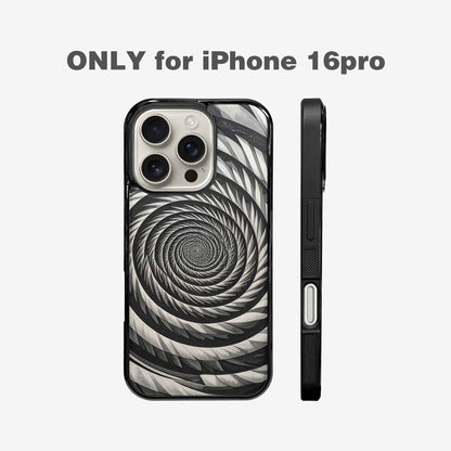 iPhone 16 Pro Case — Hypnotic Spiral Optical Illusion Motif High, Personalized Phone Case