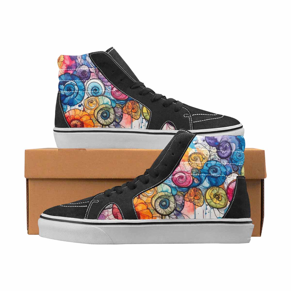 WOMEN'S Tie Dye Black & Blue Ink High Top Canvas Custom Fashion Wallpaper Art Limited Edition Sneakers
