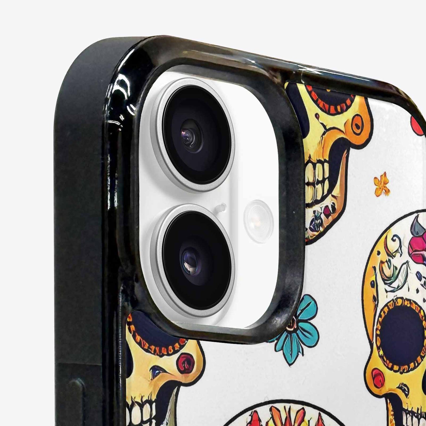 iPhone 16 Plus Case — Vibrant Skull Seamless, Custom Printed Phone Case