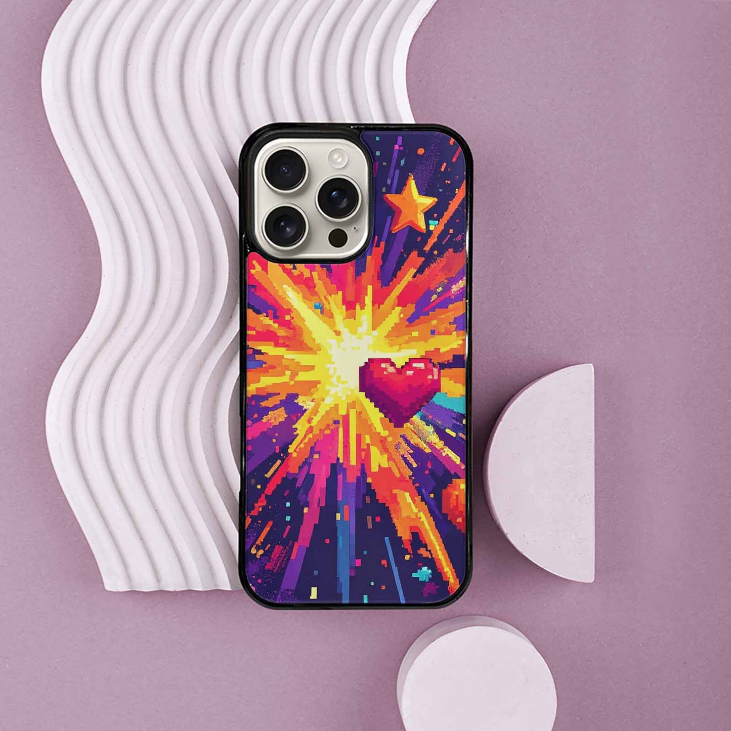 iPhone 16 Pro Max Case — Pixel Art 8 Bit Burst Pattern, Custom Printed Phone Case