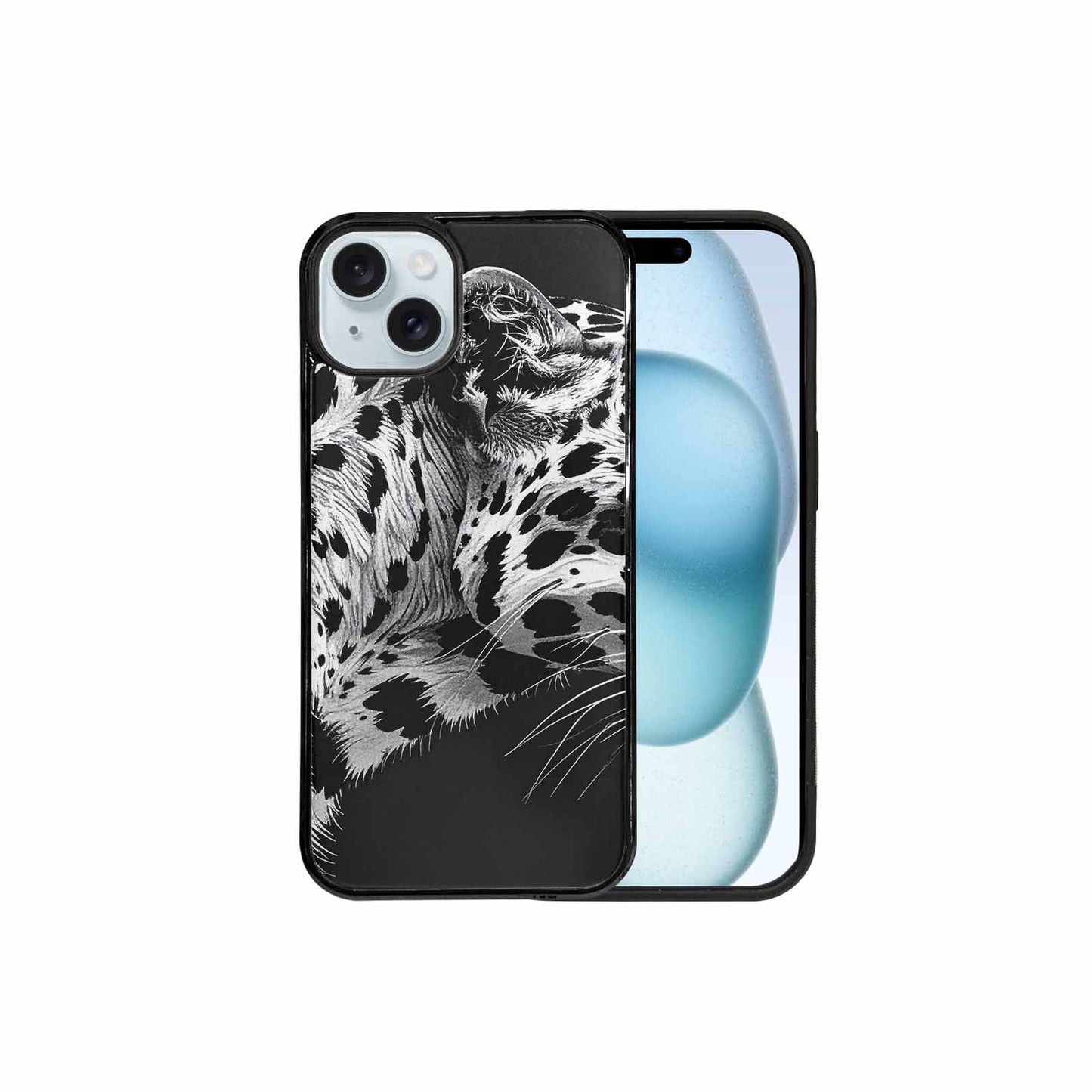 iPhone 15 Plus Case — Leopard Print Black And White Style, Personalized Phone Case